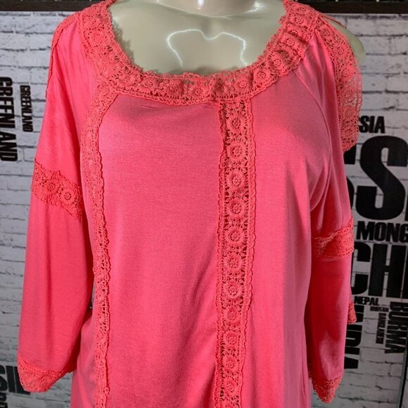 Forgotten Grace Coral Lace Trim Cold Shoulder Top - Picture 2 of 6